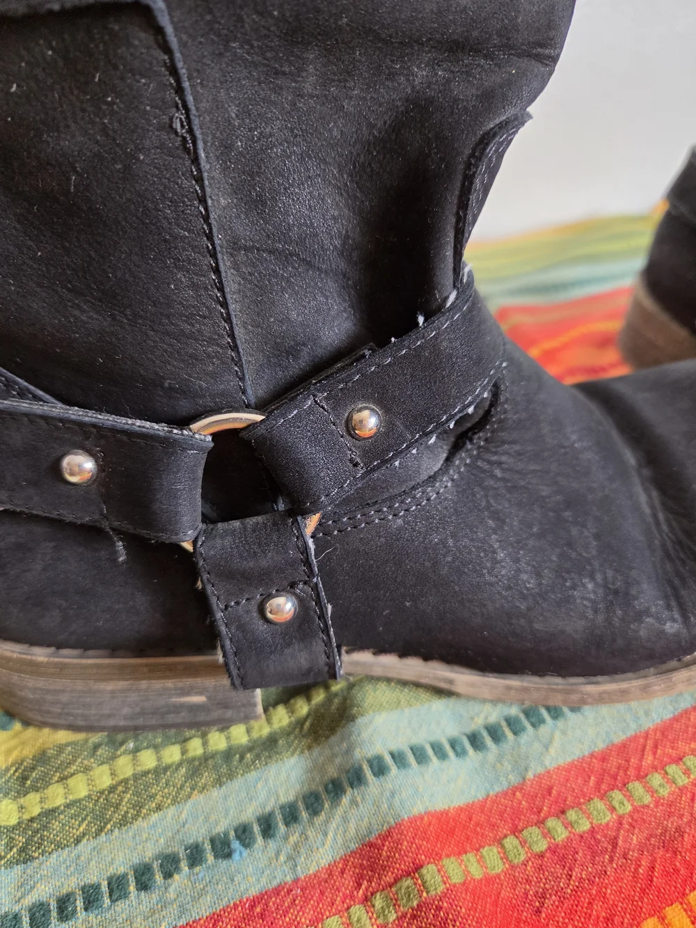 Black Suede Women's Mid-Calf Harness Boots Made In Italy Size 40 US Size 9